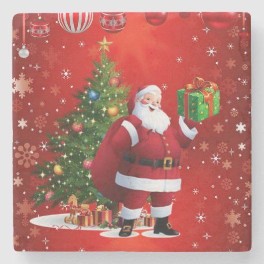 Kerstmarmer Stone Onderzetter, Santa Stenen Onderzetter (Voorkant)