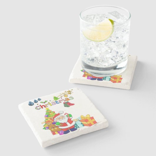 Kerstmarmer Stone Onderzetter, Santa Stenen Onderzetter (Zijkant)