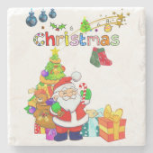 Kerstmarmer Stone Onderzetter, Santa Stenen Onderzetter (Voorkant)