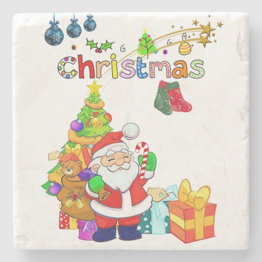 Kerstmarmer Stone Onderzetter, Santa Stenen Onderzetter (Voorkant)