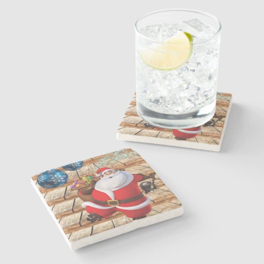 Kerstmarmer Stone Onderzetter, Santa Stenen Onderzetter (Zijkant)