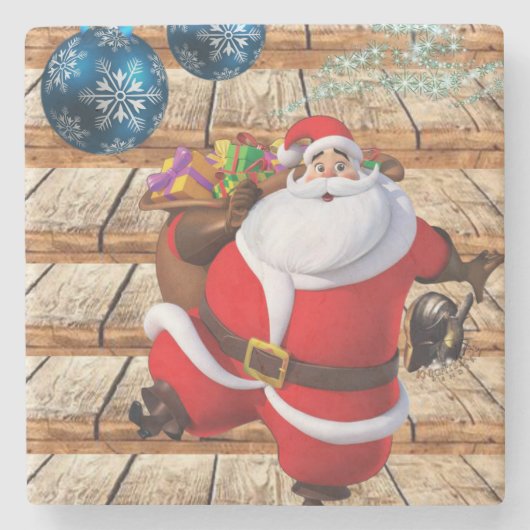 Kerstmarmer Stone Onderzetter, Santa Stenen Onderzetter (Voorkant)