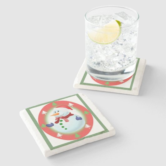 Kerstmarmer Stone Onderzetter, Snowman Stenen Onderzetter (Zijkant)
