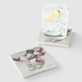 Kerstmarmer Stone Onderzetter, Snowman Stenen Onderzetter (Zijkant)