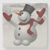 Kerstmarmer Stone Onderzetter, Snowman Stenen Onderzetter (Voorkant)