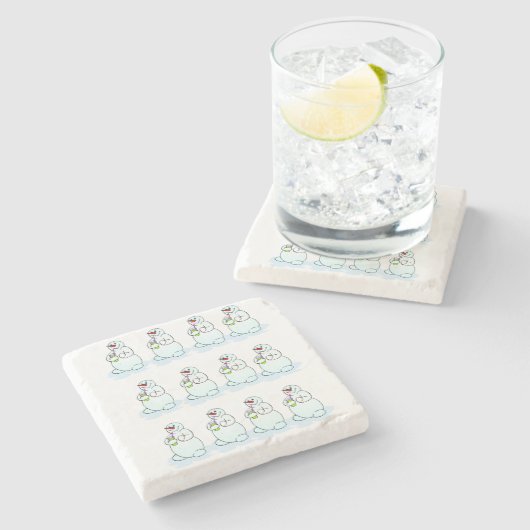 Kerstmarmer Stone Onderzetter, Snowman Stenen Onderzetter (Zijkant)