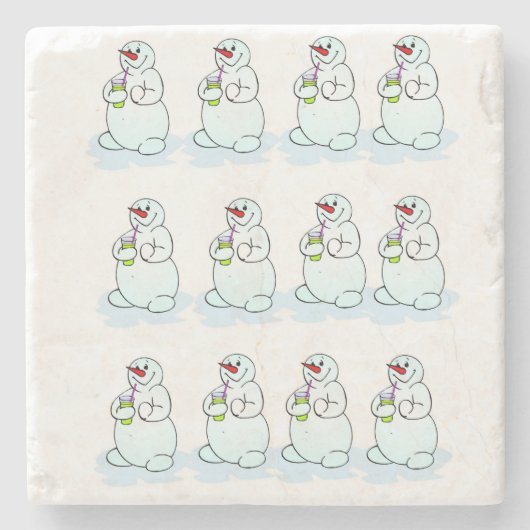Kerstmarmer Stone Onderzetter, Snowman Stenen Onderzetter (Voorkant)
