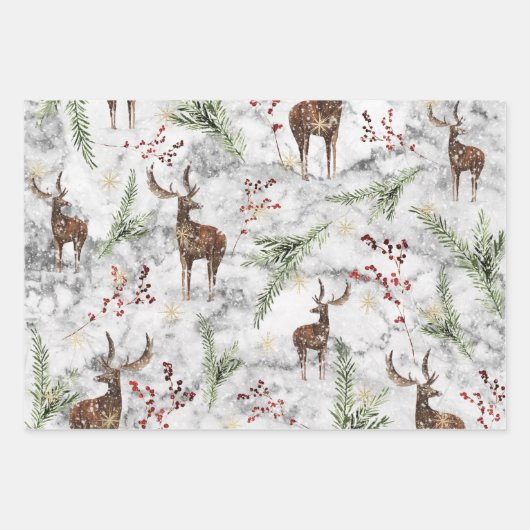 Kerstmarmeren renrendeertijdpatroon inpakpapier vel (Voorkant)