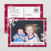 Kerstmaroon Snowflakes familiekaart Briefkaart (Voorkant / Achterkant)