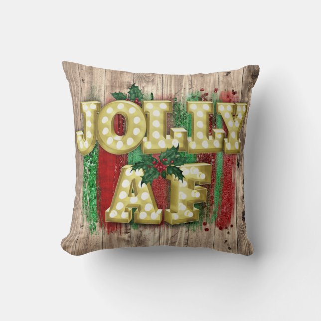 Kerstmarquee Lights Funny Jolly AF Holly Kussen (Voorkant)