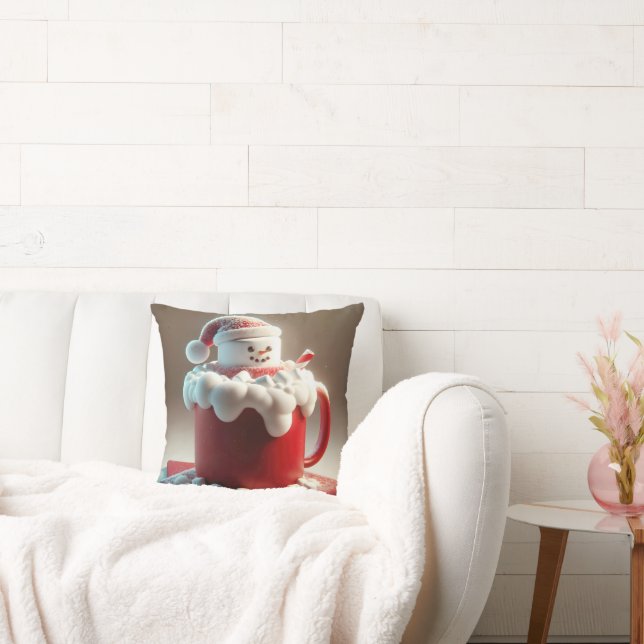 Kerstmarshmallow sneeuwpop in warme chocolademelk kussen (Bank)