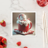 Kerstmarshmallow sneeuwpop in warme chocolademelk servet (Insitu)