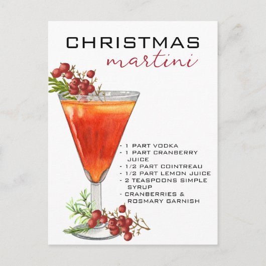 KerstMartini Cocktail Recipe Drink Briefkaart (Voorkant)