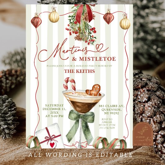 Kerstmartini's en maretak Kerstfeest Kaart