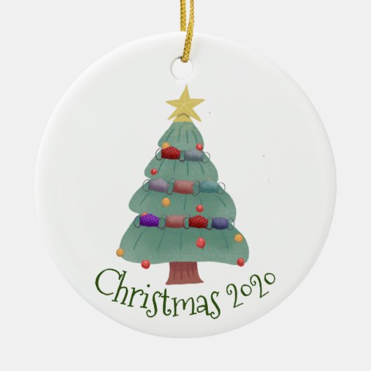 Kerstmasker Boom Covid 2020 Keramisch Ornament (Voorkant)