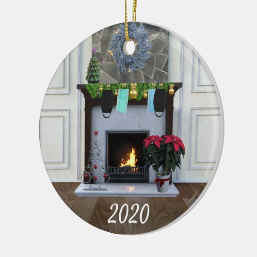 kerstmasker Fireplace Covid Funny 2020 Keramisch Ornament (Links)