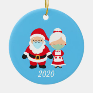 Kerstmasker Kerstman en Mevrouw Claus Keramisch Ornament
