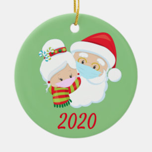 Kerstmasker Kerstman en Mevrouw Claus Keramisch Ornament