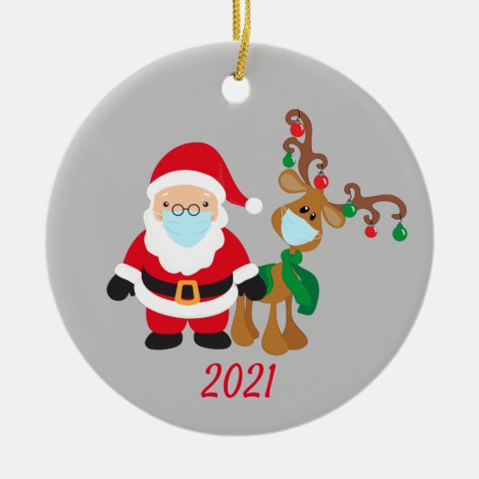 Kerstmasker Kerstman en Rendier 2021 Keramisch Ornament (Voorkant)