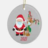 Kerstmasker Kerstman en Rendier 2021 Keramisch Ornament (Links)