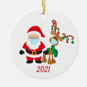 Kerstmasker Kerstman en Rendieren 2021 Keramisch Ornament