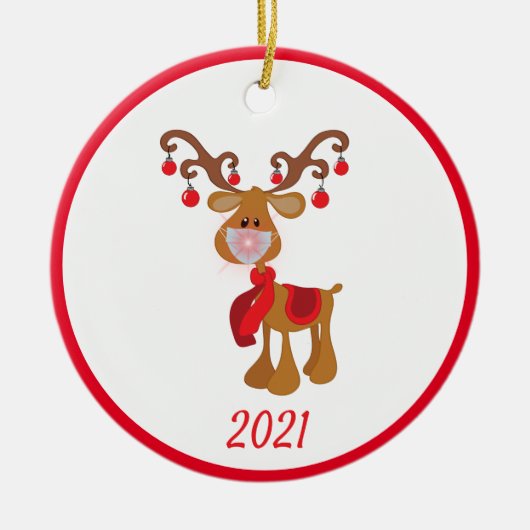 Kerstmasker Rudolph het rendier 2021 Keramisch Ornament (Voorkant)