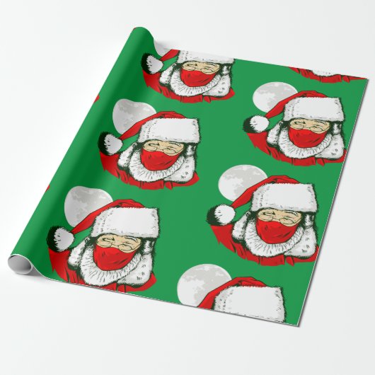 kerstmasker santa claus moon cadeaupapier (Uitgerold)