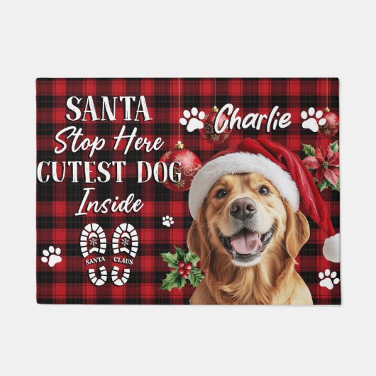Kerstmat 'Santa Stop Here' – Grappig Kerstdecorati Deurmat (Voorkant)