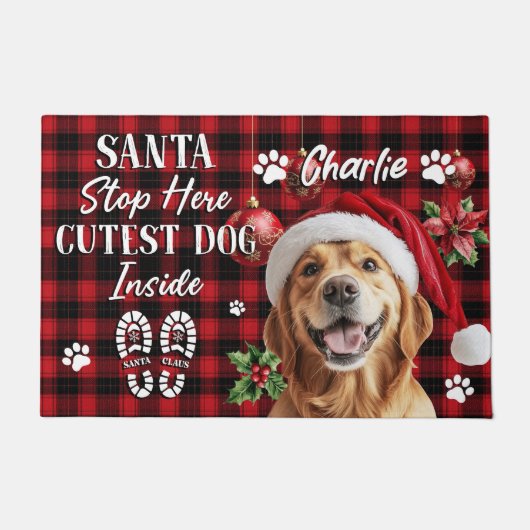 Kerstmat 'Santa Stop Here' – Grappig Kerstdecorati Deurmat (Voorkant)
