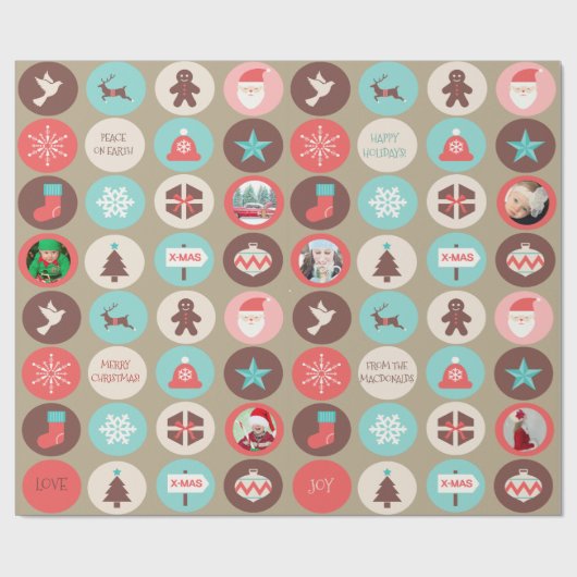 Kerstmedaillons Aangepaste foto's Cadeaupapier (Vlak)