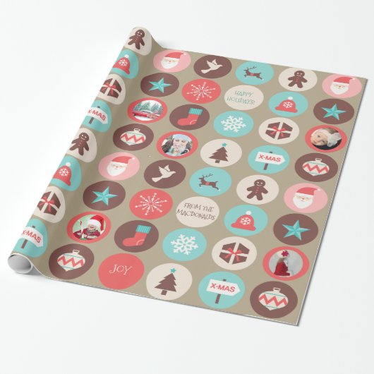 Kerstmedaillons Aangepaste foto's Cadeaupapier (Uitgerold)