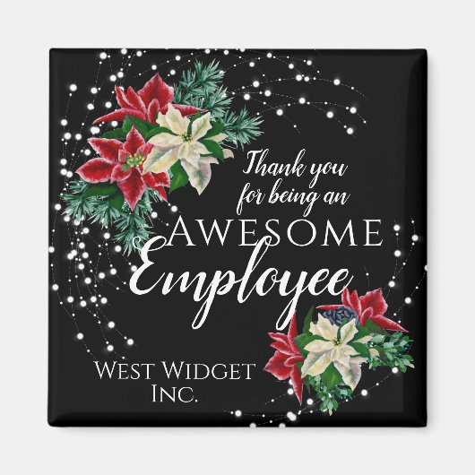 kerstmedewerker Appreciation Floral Black Magneet (Voorkant)