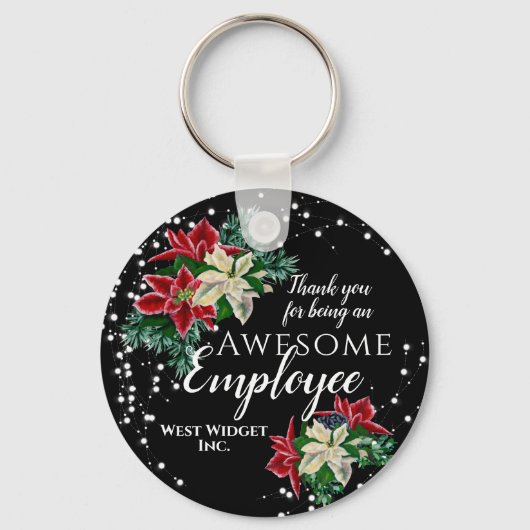 kerstmedewerker Appreciation Floral Black Sleutelhanger (Voorkant)