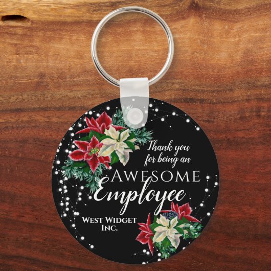 kerstmedewerker Appreciation Floral Black Sleutelhanger (Voorkant)