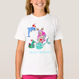 Kerstmeermin die cadeaus openmaakt t-shirt