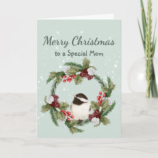 Kerstmees Vogel Aquarel Moeder Kaart (Voorkant)