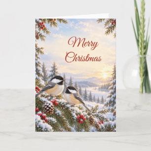 Kerstmeesjes Groenblijvende Sneeuw Winter Bessen Feestdagen Kaart