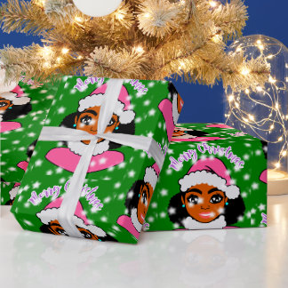Kerstmeisje, Afrikaans-Amerikaans, zwart-wit, Afro Cadeaupapier