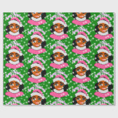 Kerstmeisje, Afrikaans-Amerikaans, zwart-wit, Afro Cadeaupapier (Vlak)