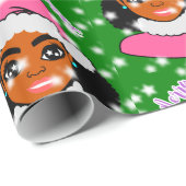 Kerstmeisje, Afrikaans-Amerikaans, zwart-wit, Afro Cadeaupapier (Rol Hoek)