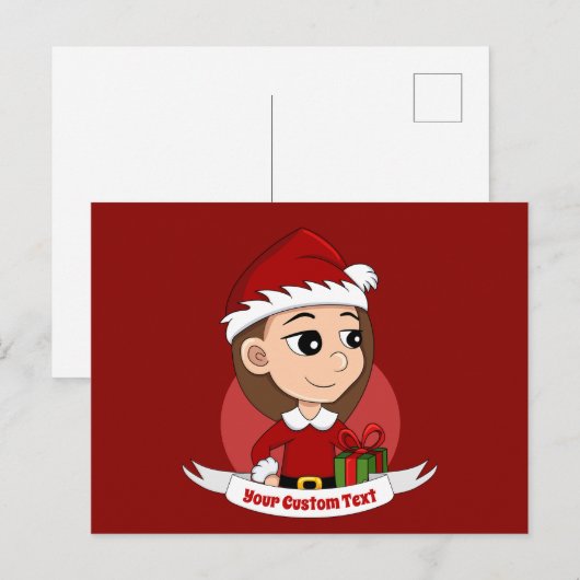 kerstmeisje cartoon briefkaart (Voorkant / Achterkant)