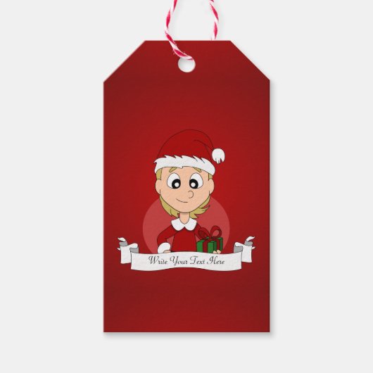 Kerstmeisje cartoon cadeaulabel (Voorkant)