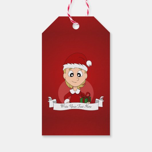 Kerstmeisje cartoon cadeaulabel (Achterkant)