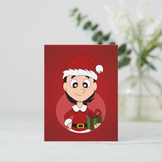 Kerstmeisje cartoon feestdagenkaart (Staand voorkant)