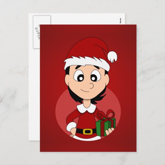 Kerstmeisje cartoon feestdagenkaart (Voorkant / Achterkant)