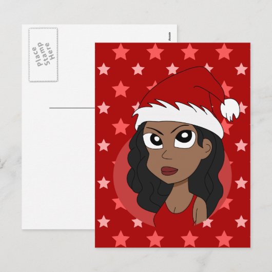 Kerstmeisje cartoon feestdagenkaart (Voorkant / Achterkant)