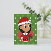 Kerstmeisje cartoon feestdagenkaart (Staand voorkant)