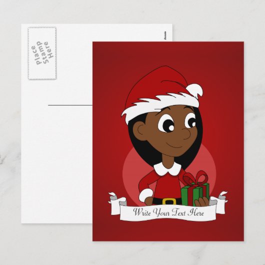 Kerstmeisje cartoon feestdagenkaart (Voorkant / Achterkant)