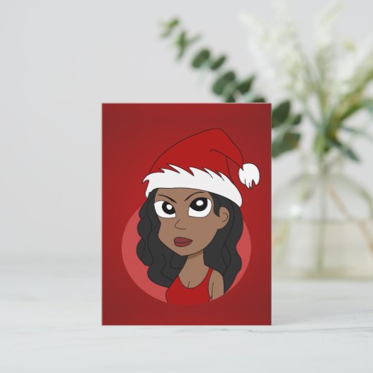 Kerstmeisje cartoon feestdagenkaart (Staand voorkant)