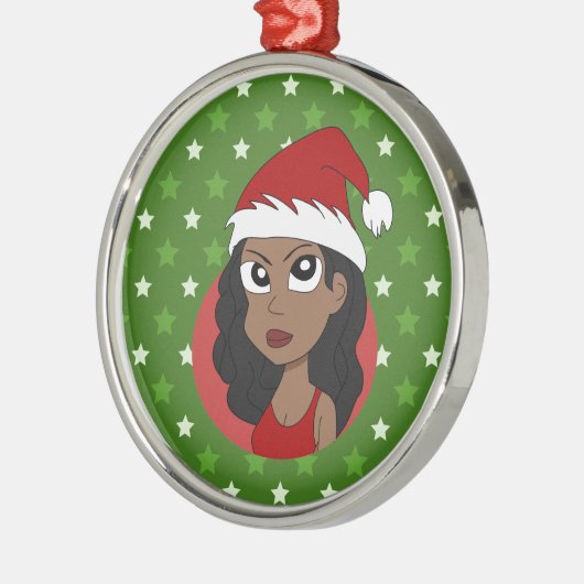 Kerstmeisje cartoon metalen ornament (Links)